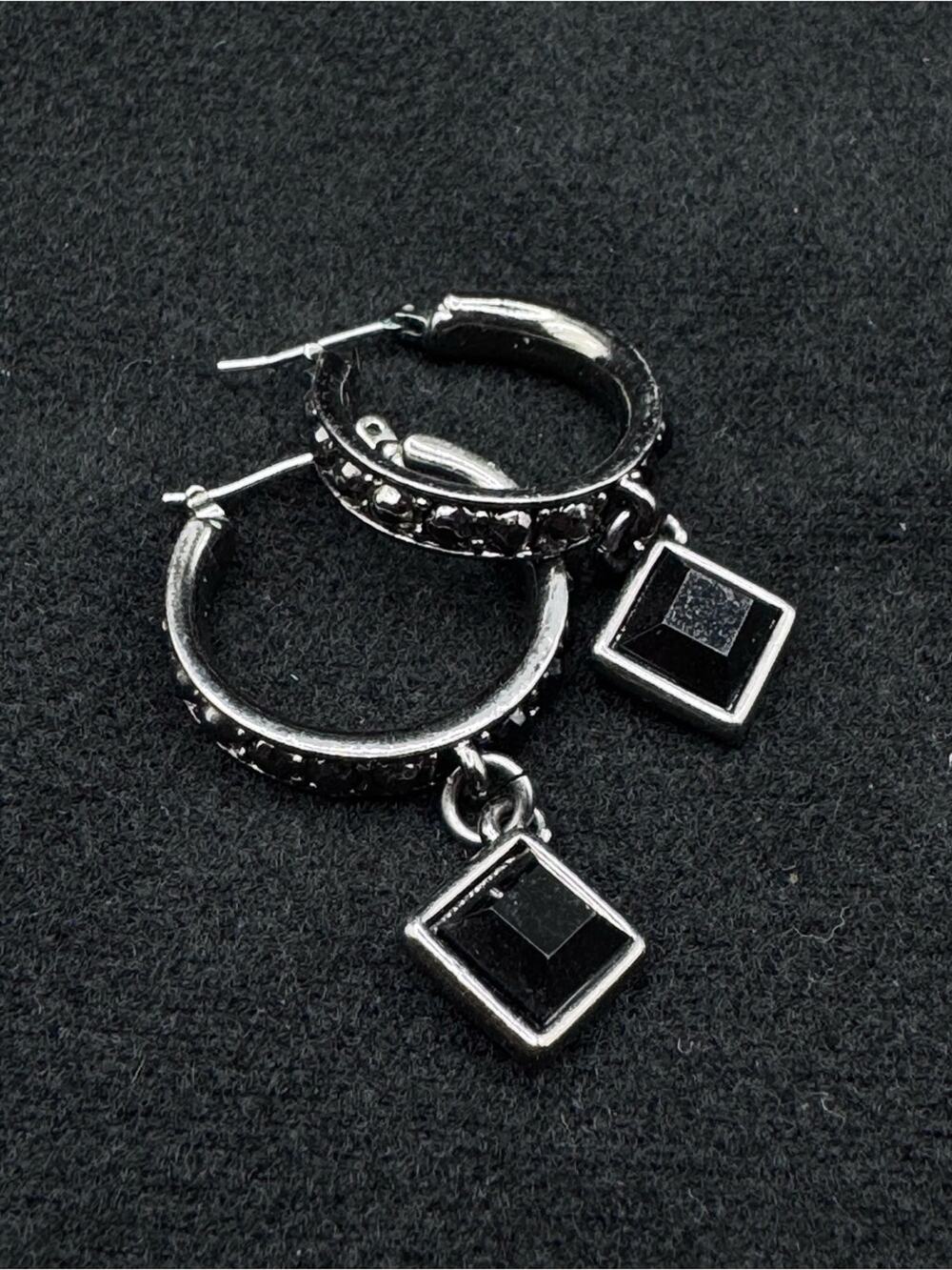 Boho Dangle Huggie Hoop Black Rhinestones Earrings